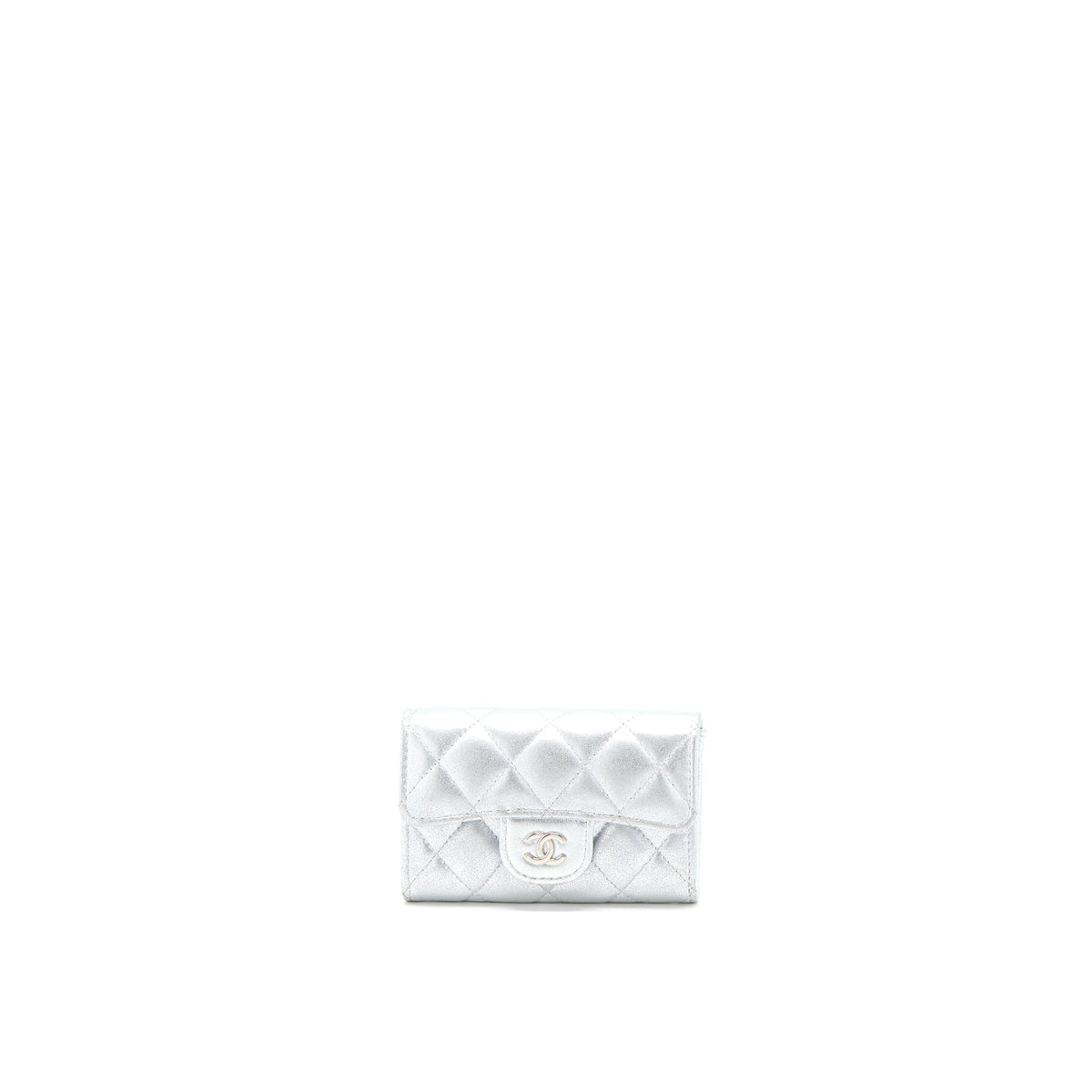 Chanel Quilted Classic Flap  Holder Lambskin Silver SHW