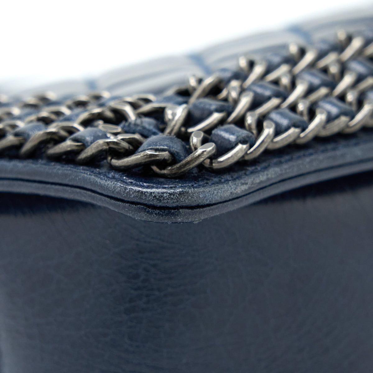 Chanel Medium Boy Bag Limited Edition with Chain Edge Aged Calfskin Navy Ruthenium Hardware
