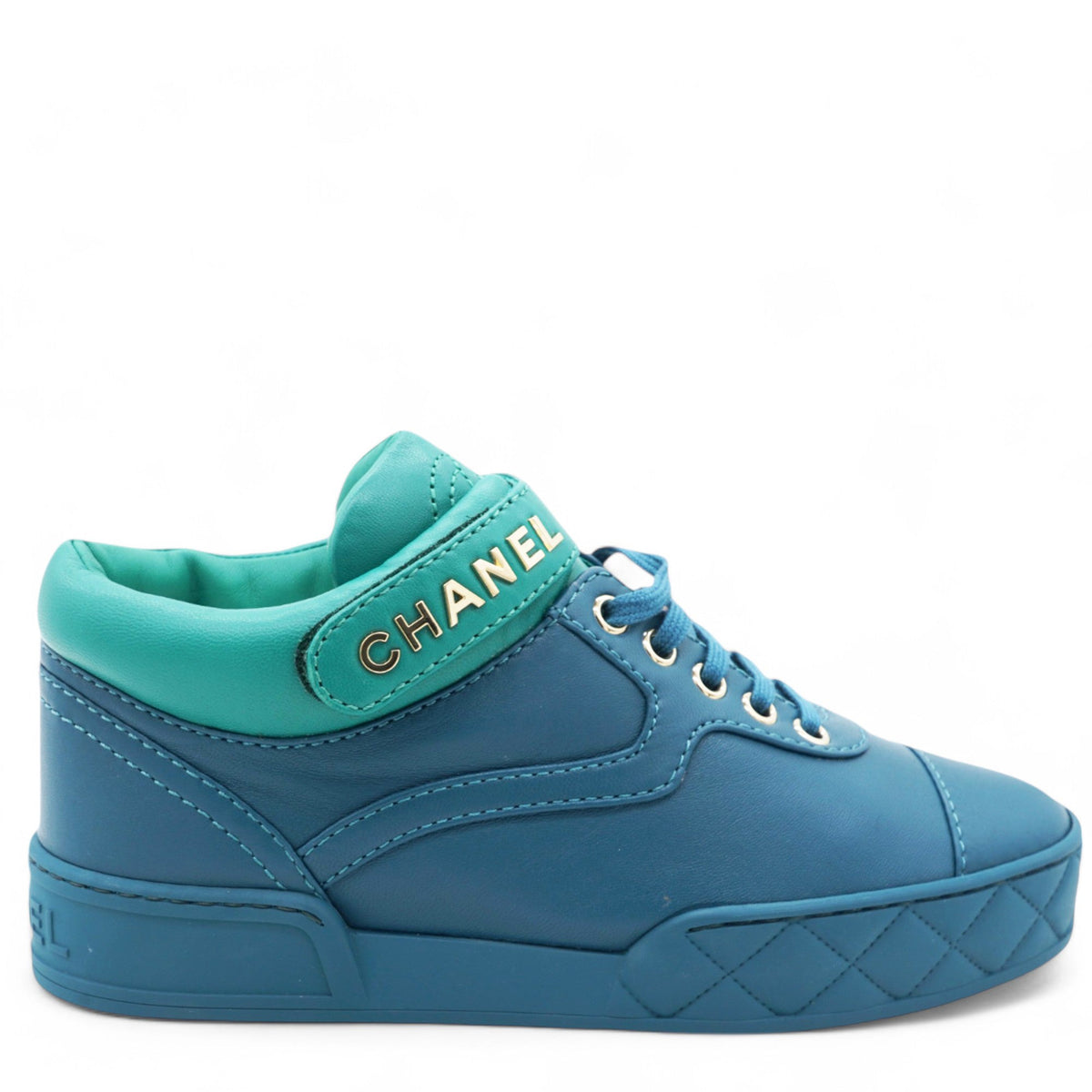 Chanel Lambskin Logo Strap Sneakers Size 37