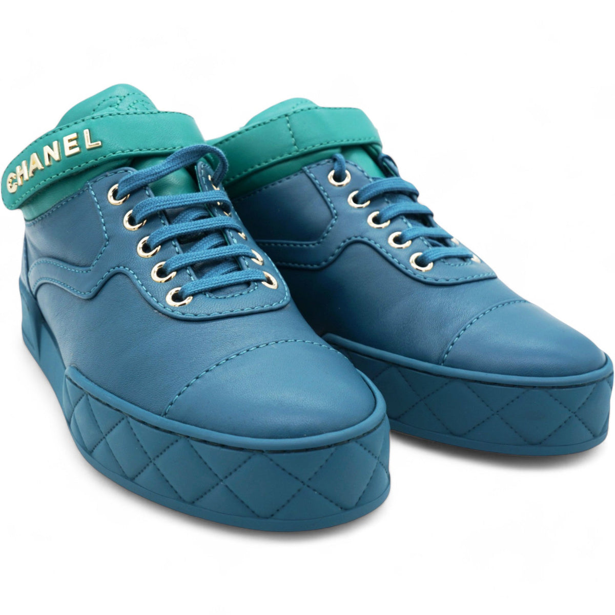 Chanel Lambskin Logo Strap Sneakers Size 37