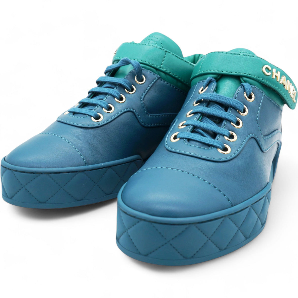 Chanel Lambskin Logo Strap Sneakers Size 37