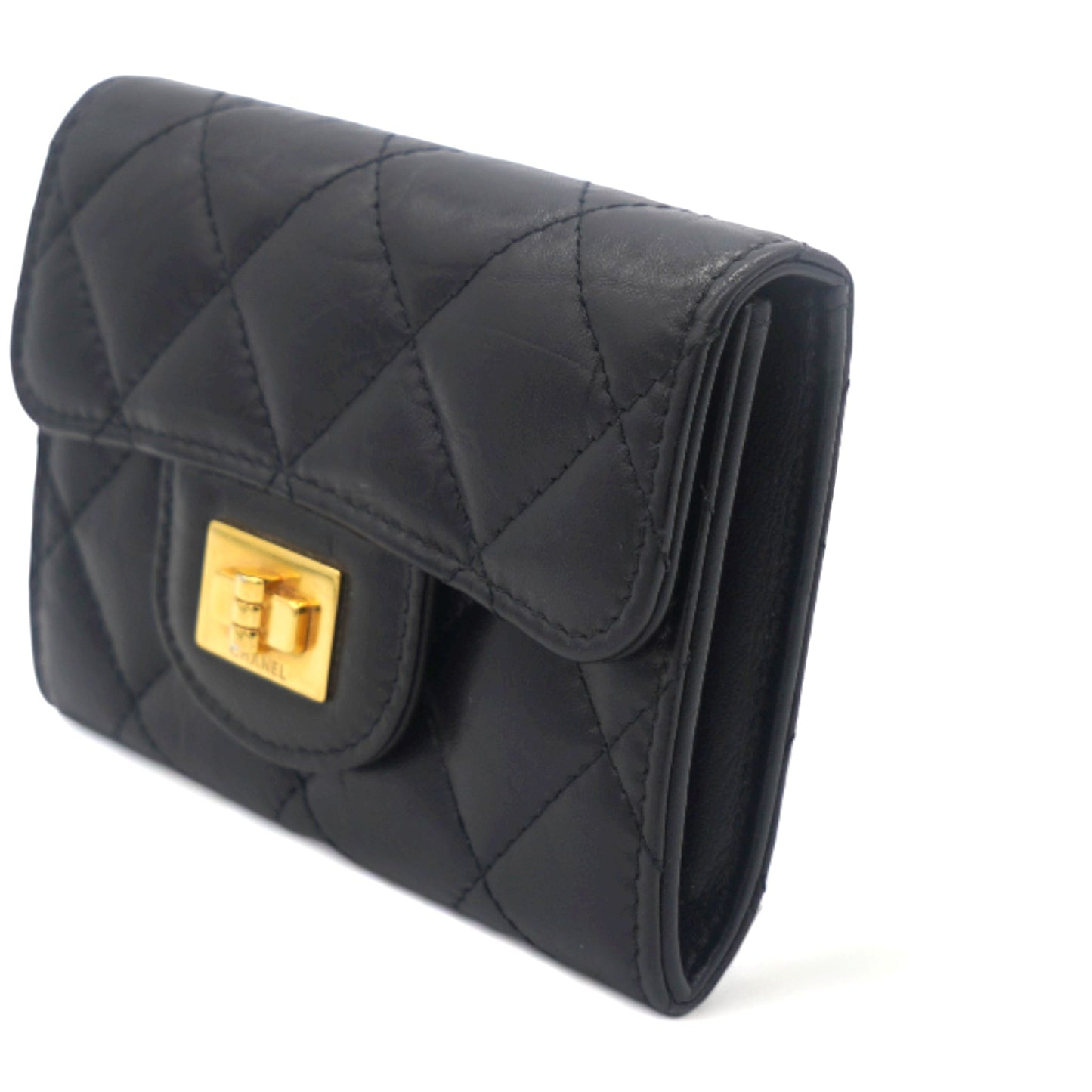 Chanel Aged Calfskin Quilted Reissue Flap Card Holder Black GHW