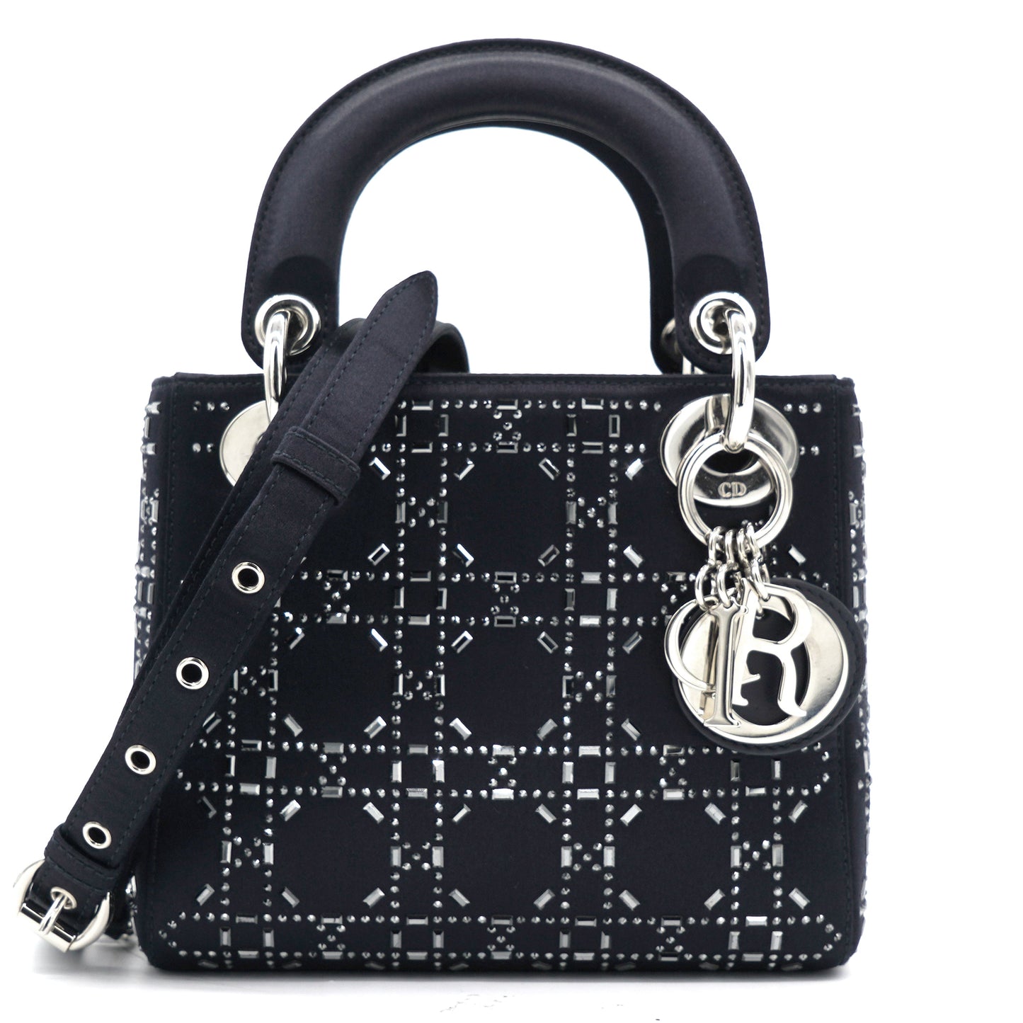 Dior Satin Crystal Cannage Mini Lady Dior Black