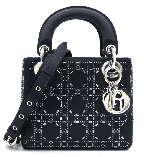 Dior Satin Crystal Cannage Mini Lady Dior Black