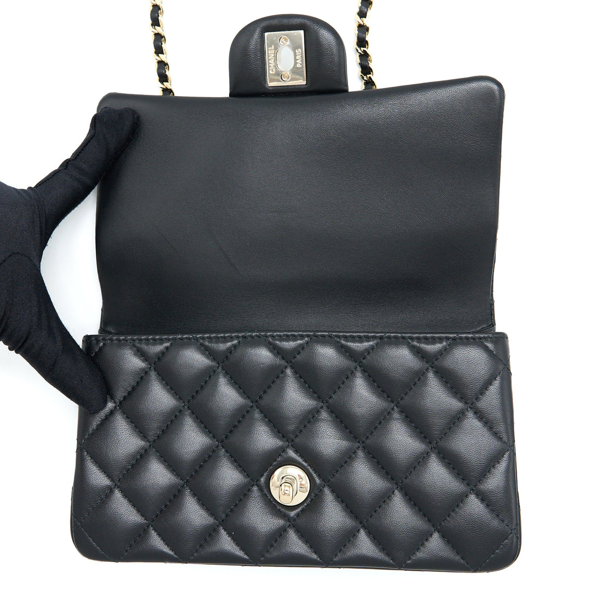 Chanel Top Handle Mini Rectangular Lambskin Black LGHW (Microchip)