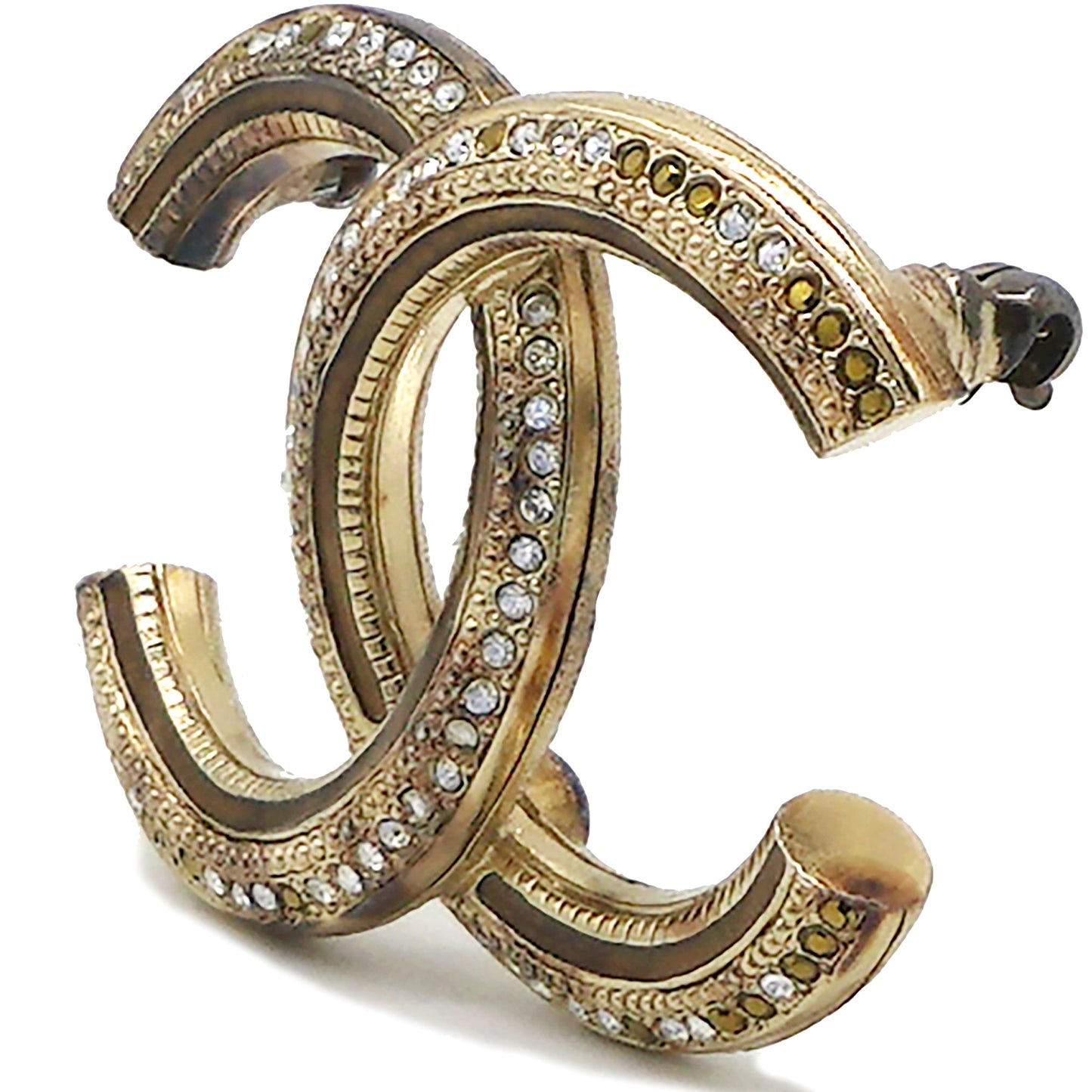 Chanel Crystal CC Brooch Gold