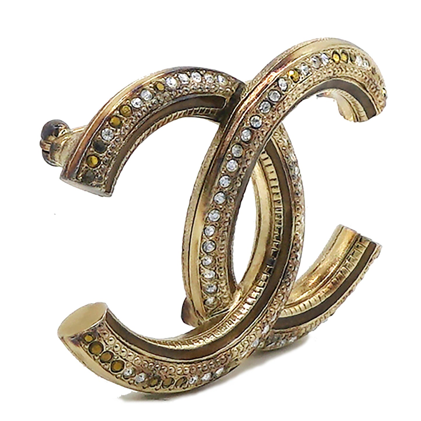 Chanel Crystal CC Brooch Gold