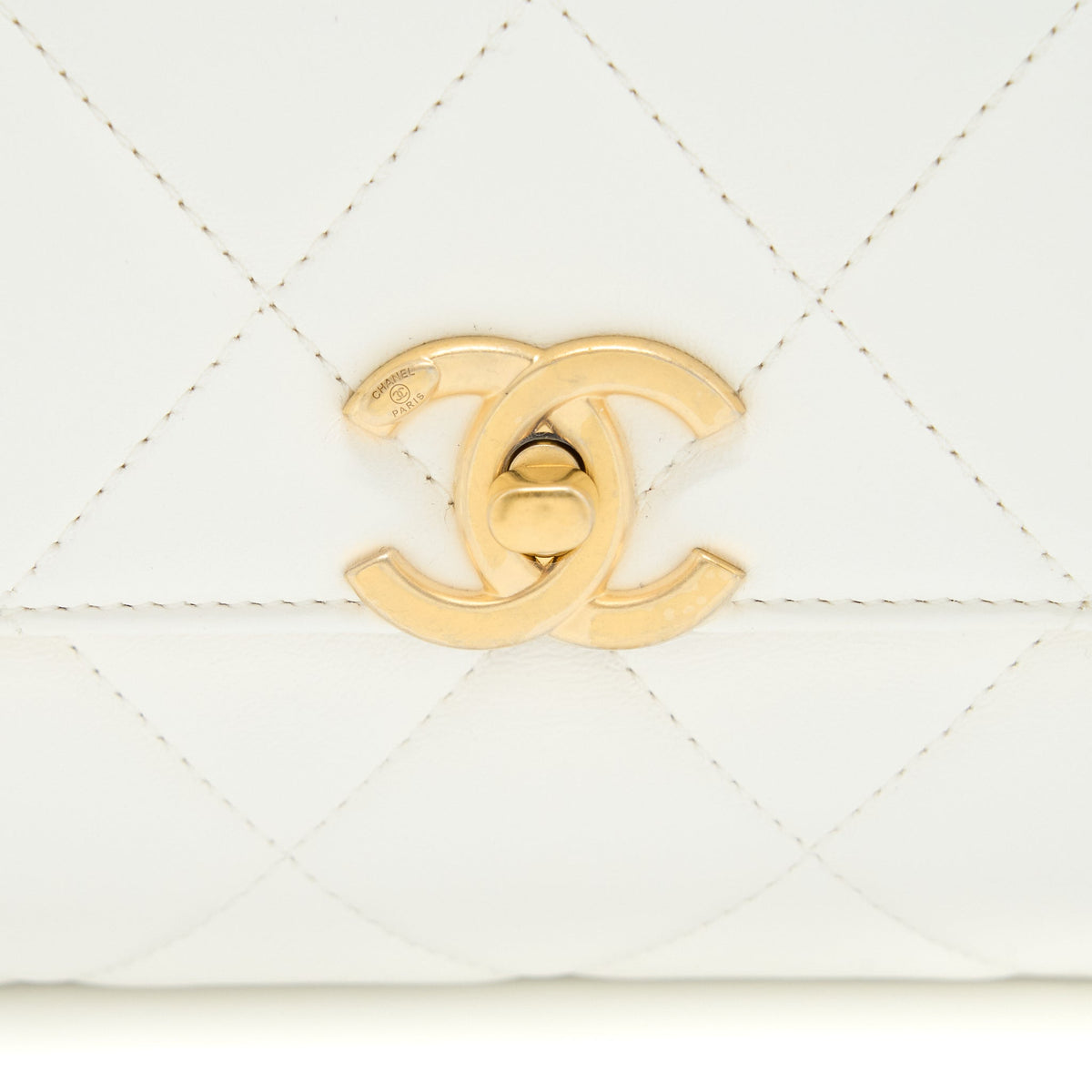 Chanel Quilted Flap Bag with Letter Chain Lambskin White GHW (Microchip)