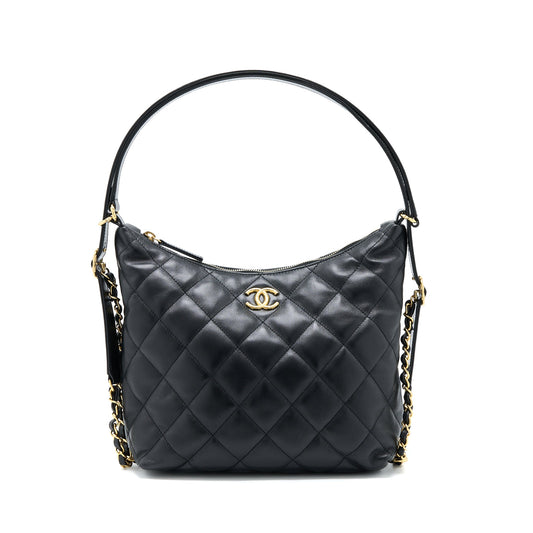 Chanel 22B Hobo Bag Lambskin Black GHW(Microchip)