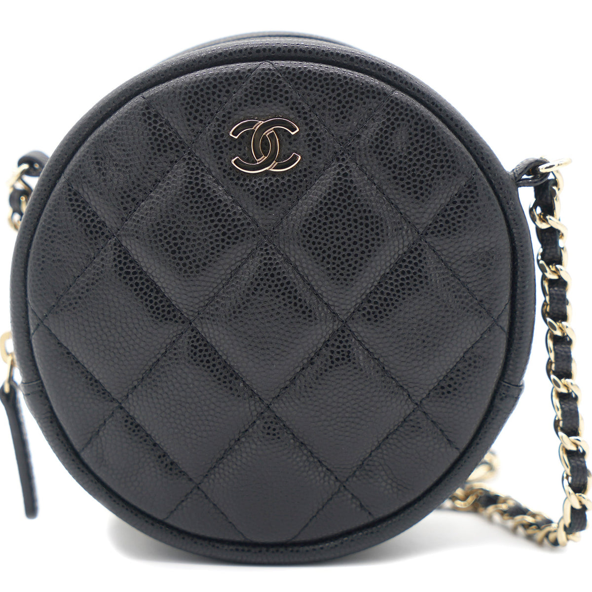 Chanel Mini Round Purse Vanity Caviar Leather Black