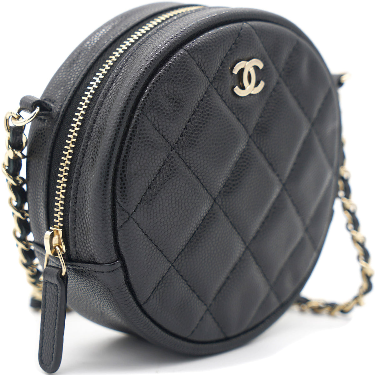 Chanel Mini Round Purse Vanity Caviar Leather Black