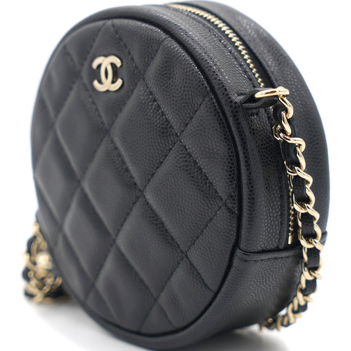 Chanel Mini Round Purse Vanity Caviar Leather Black