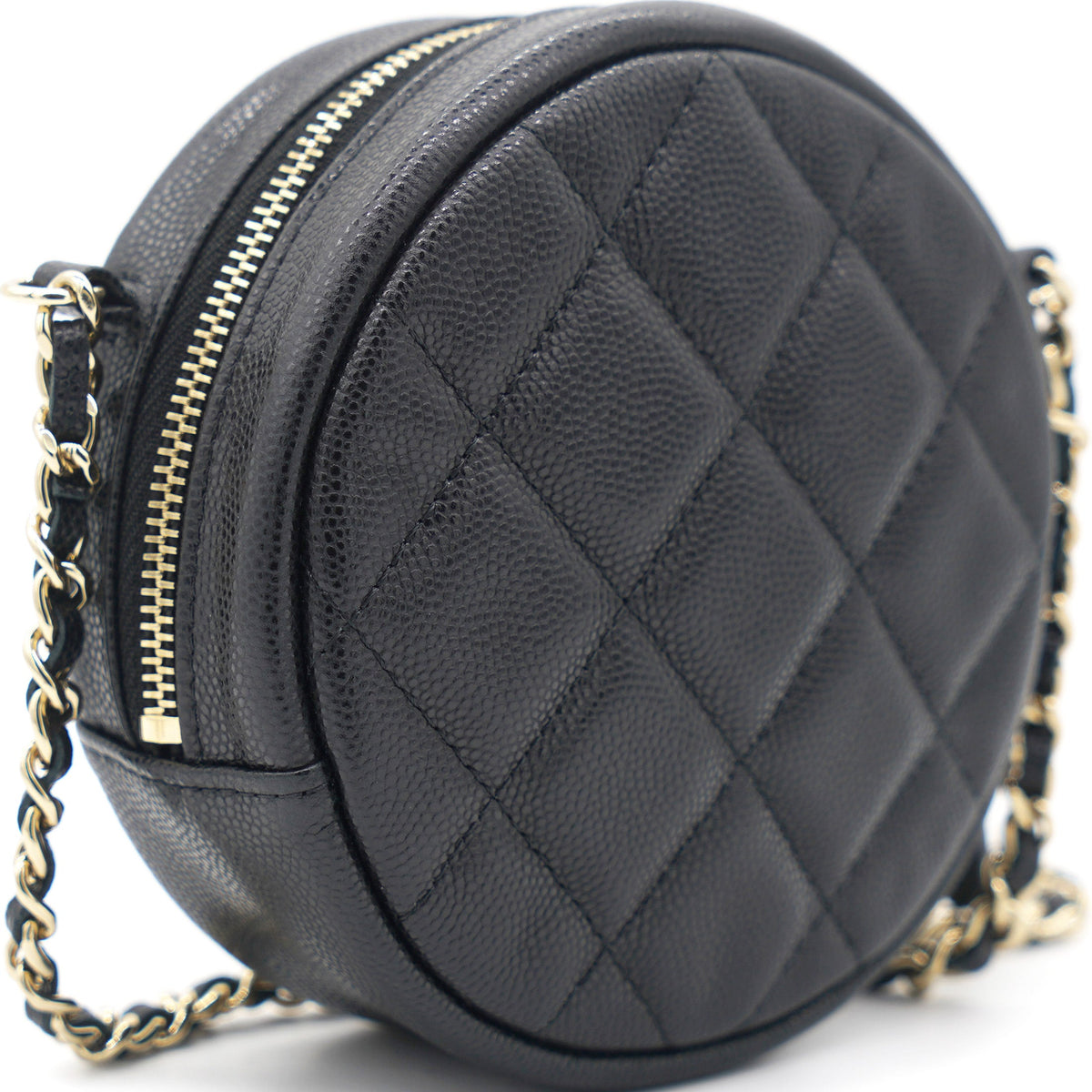 Chanel Mini Round Purse Vanity Caviar Leather Black