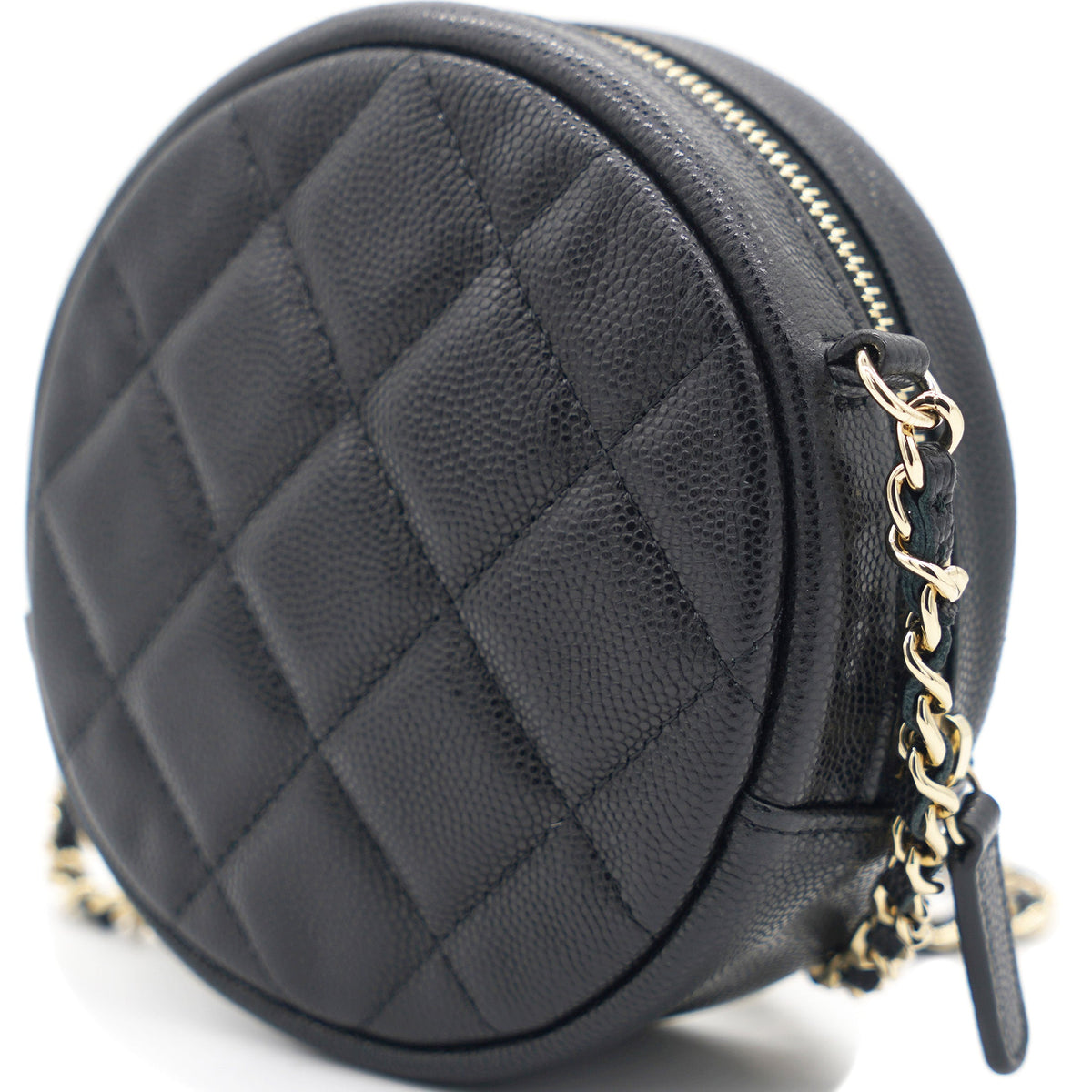 Chanel Mini Round Purse Vanity Caviar Leather Black