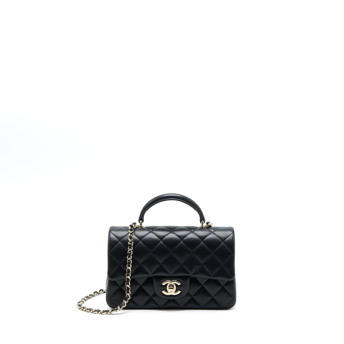 Chanel Top Handle Mini Rectangular Lambskin Black LGHW (Microchip)