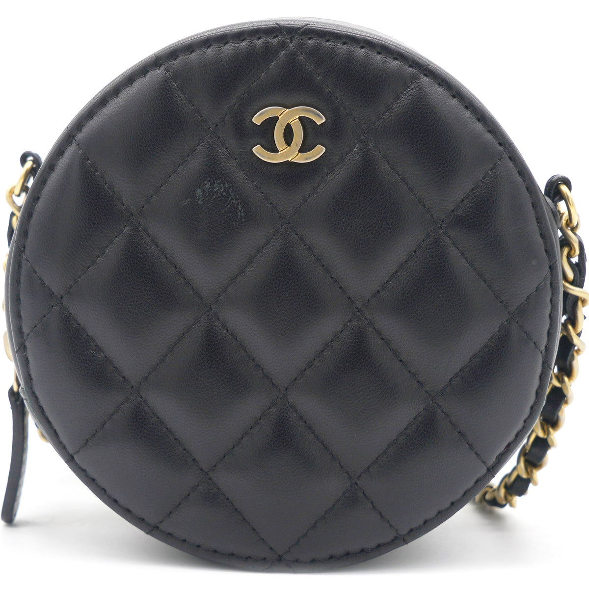 Chanel Mini Round Purse Vanity Lambskin Leather Black