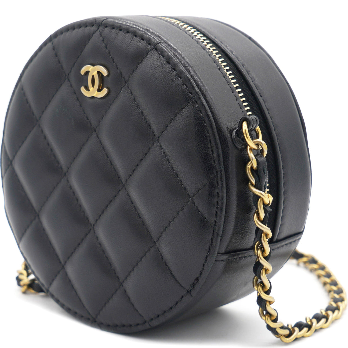 Chanel Mini Round Purse Vanity Lambskin Leather Black