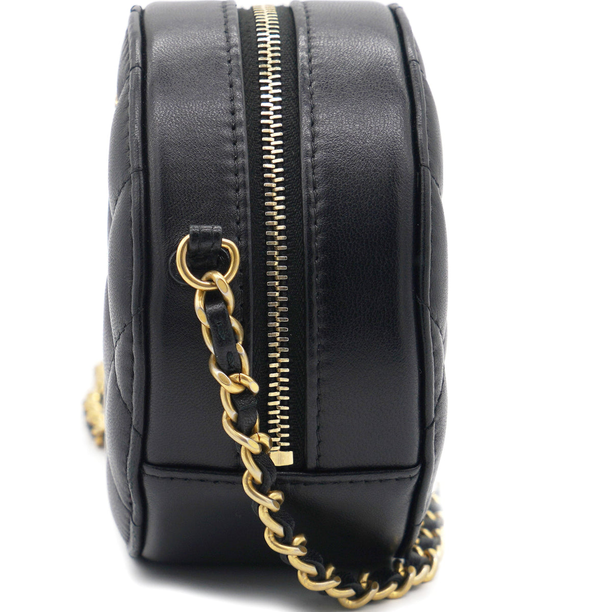 Chanel Mini Round Purse Vanity Lambskin Leather Black