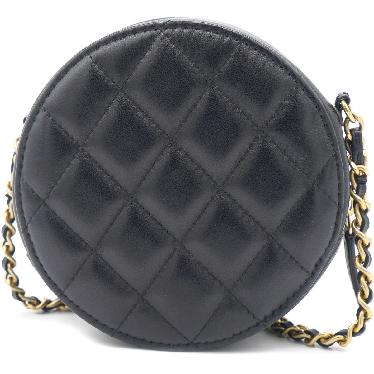 Chanel Mini Round Purse Vanity Lambskin Leather Black