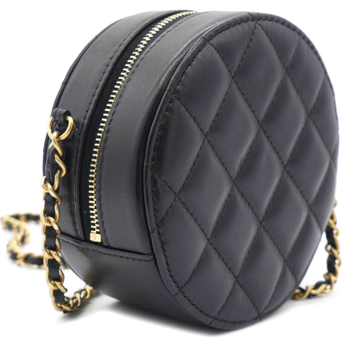 Chanel Mini Round Purse Vanity Lambskin Leather Black