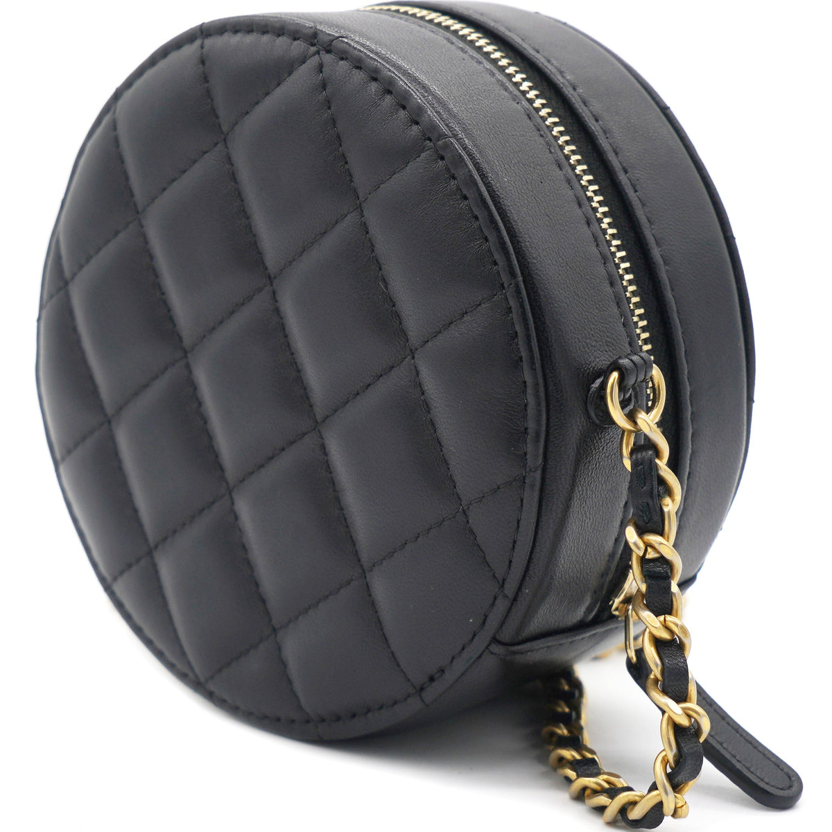 Chanel Mini Round Purse Vanity Lambskin Leather Black