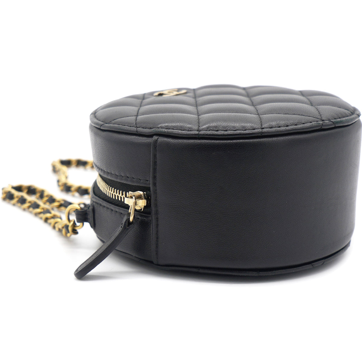 Chanel Mini Round Purse Vanity Lambskin Leather Black