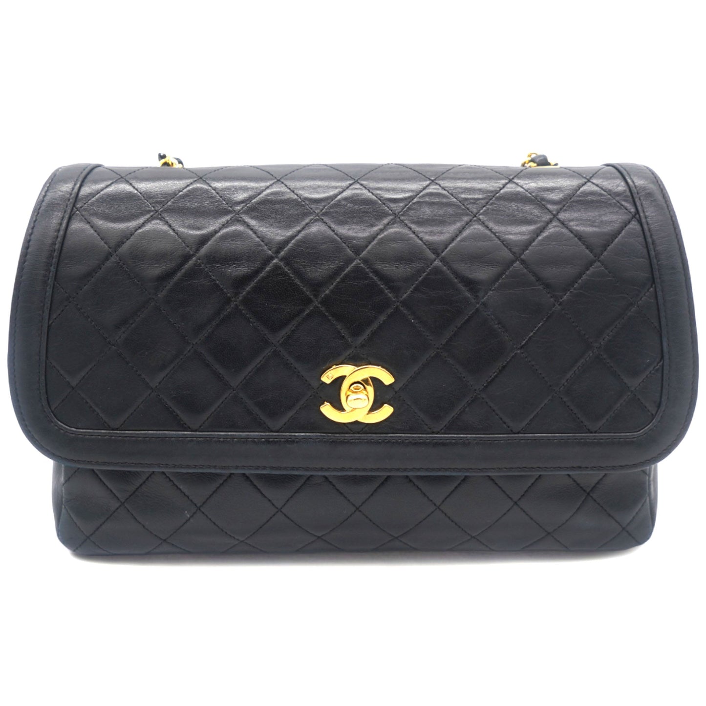 Chanel Vintage Lambskin Quilted Medium Single Flap Shoulder Bag Black