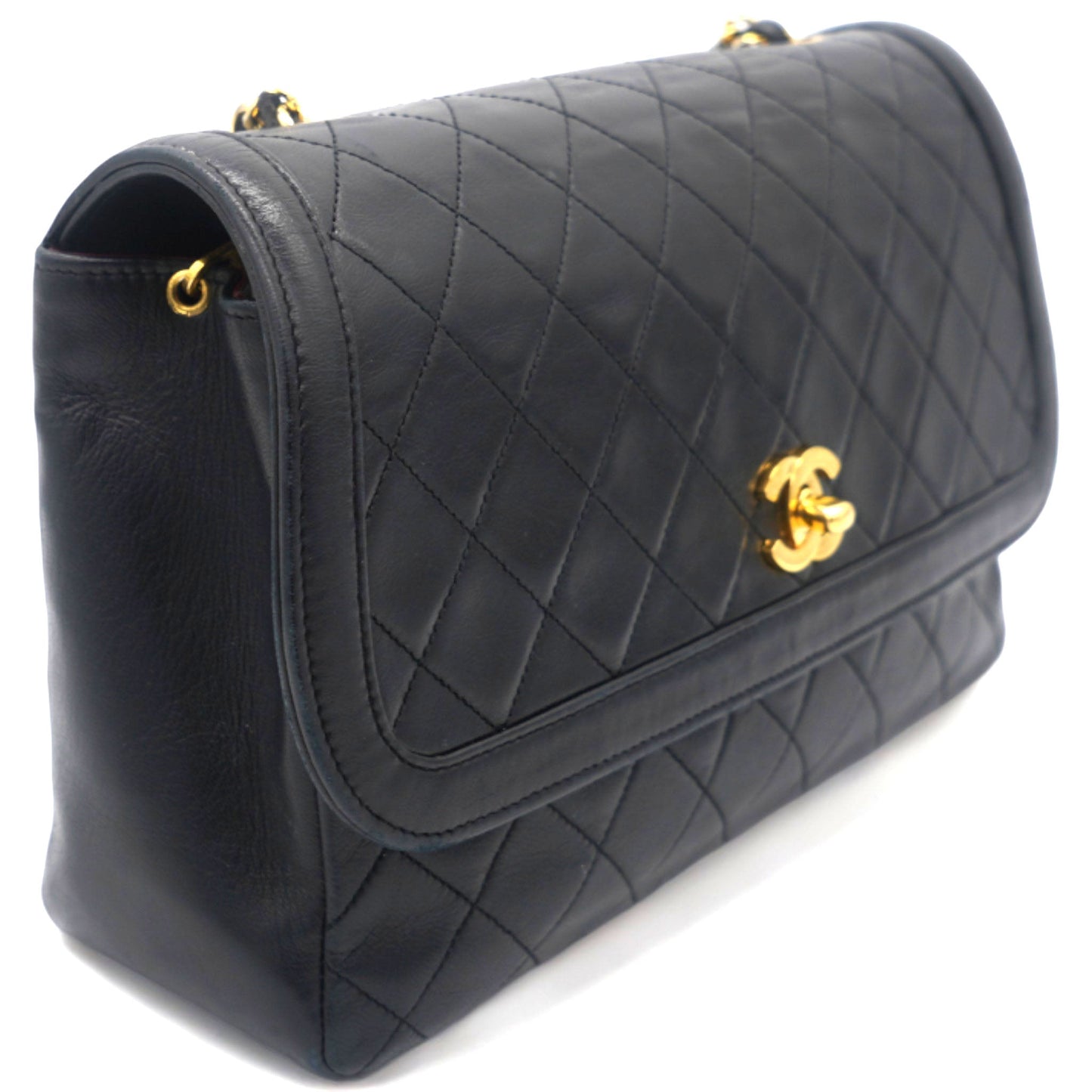Chanel Vintage Lambskin Quilted Medium Single Flap Shoulder Bag Black