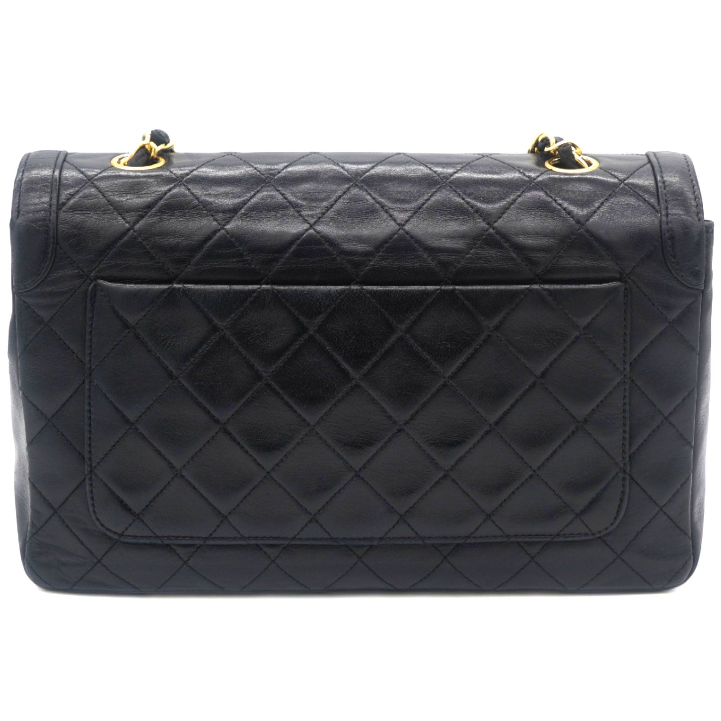Chanel Vintage Lambskin Quilted Medium Single Flap Shoulder Bag Black
