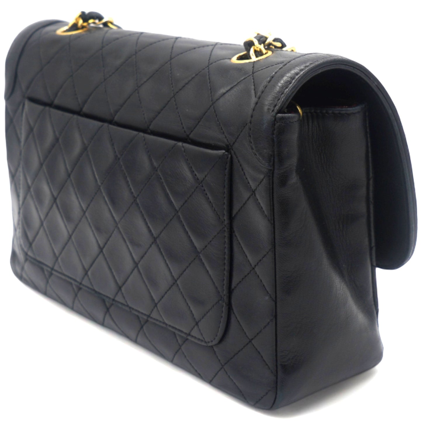 Chanel Vintage Lambskin Quilted Medium Single Flap Shoulder Bag Black