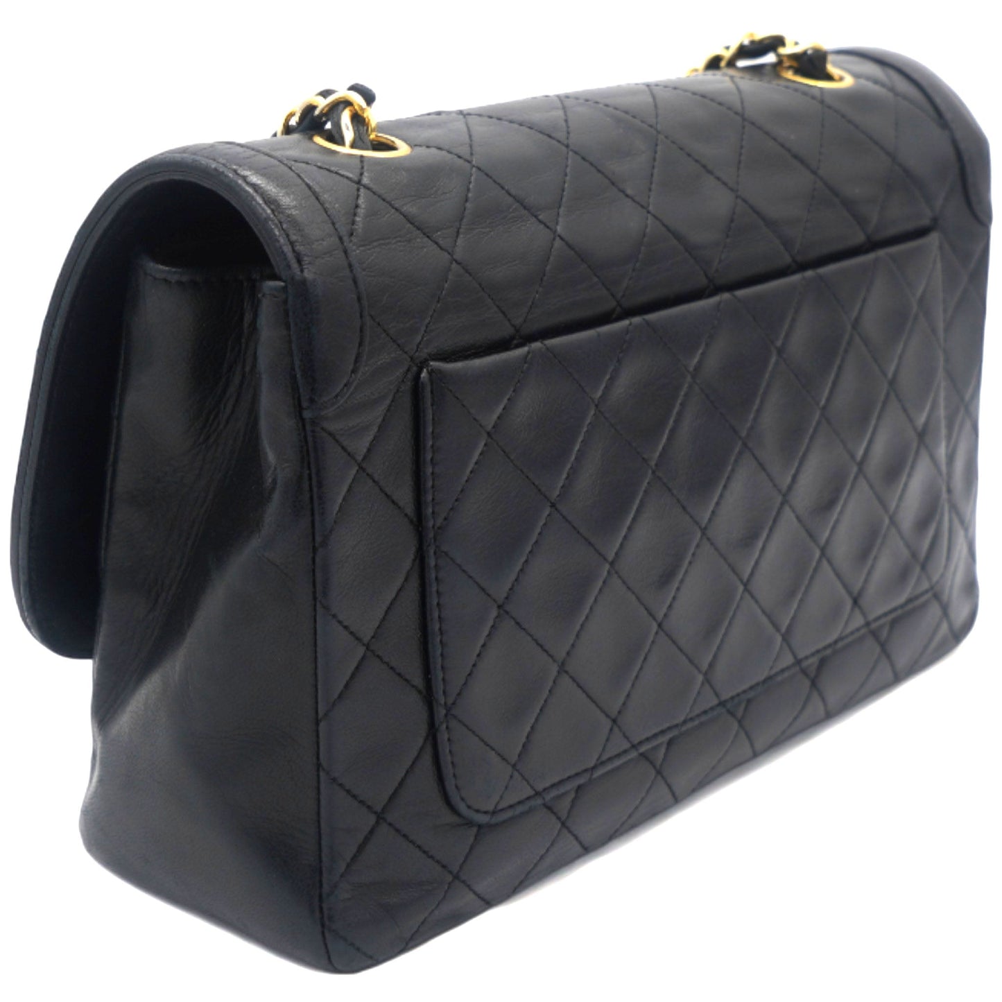 Chanel Vintage Lambskin Quilted Medium Single Flap Shoulder Bag Black