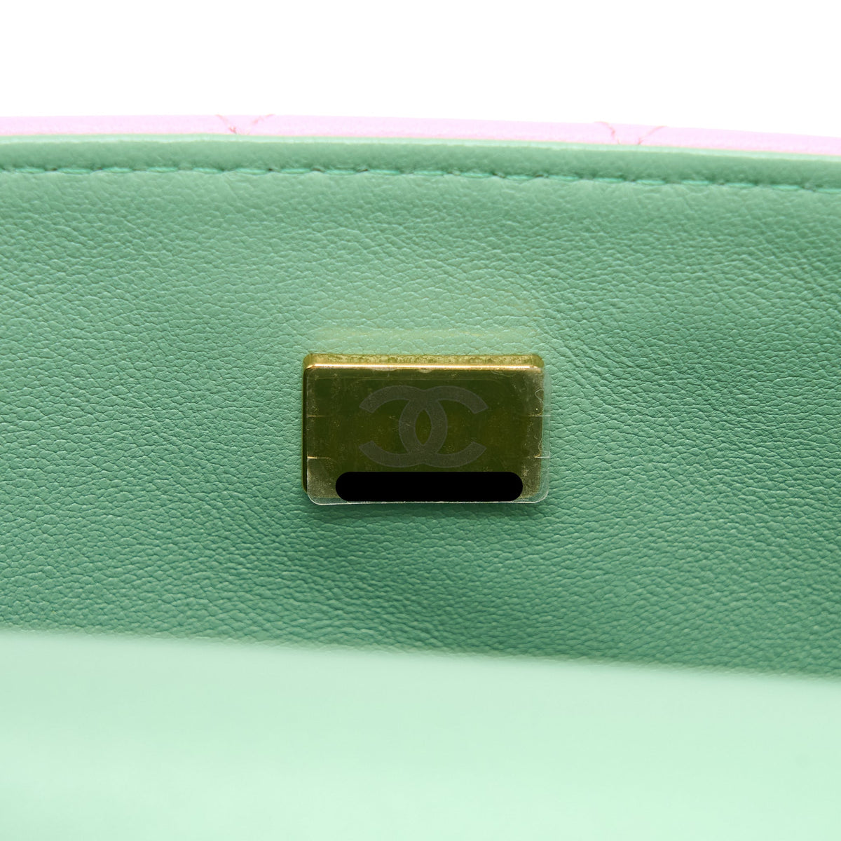 Chanel Top Handle Mini Rectangular Lambskin Pink/Light Green LGHW (Microchip)