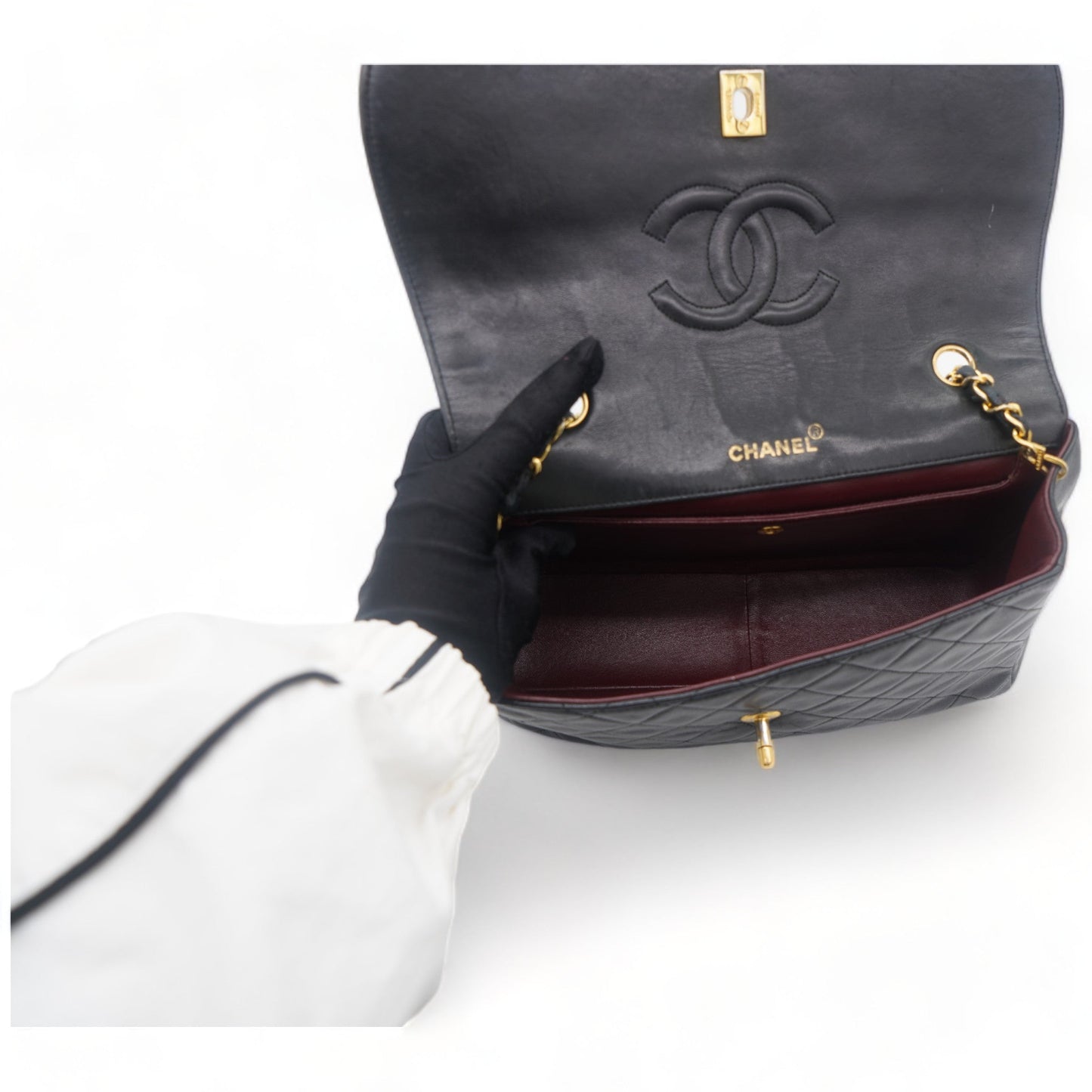 Chanel Vintage Lambskin Quilted Medium Single Flap Shoulder Bag Black