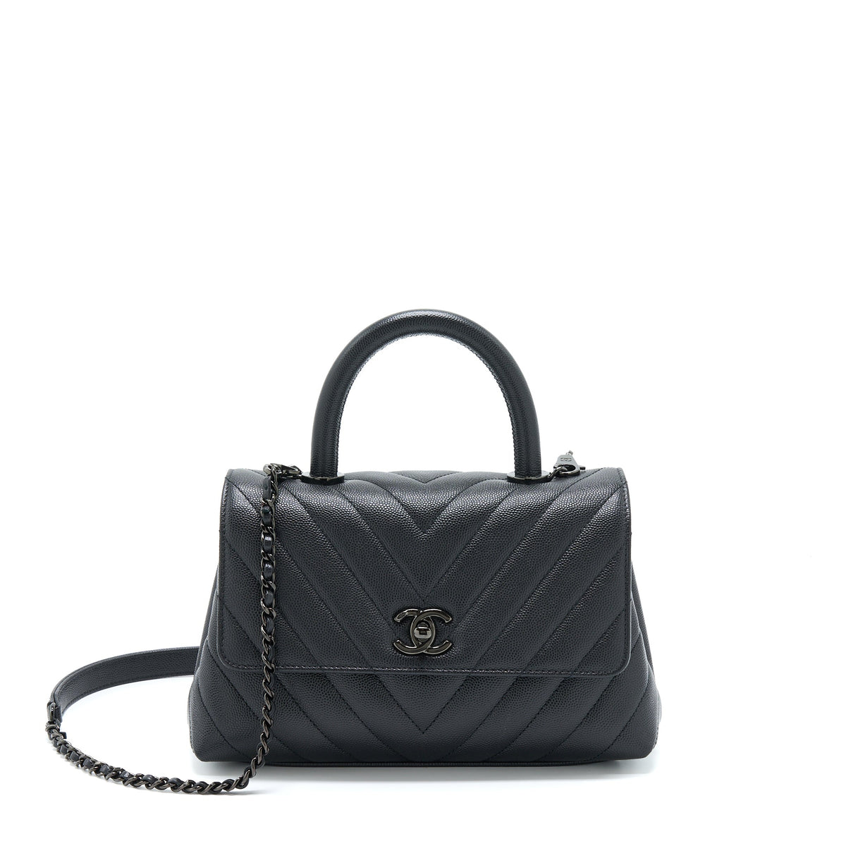 Chanel Small Coco Handle Chevron Caviar So Black