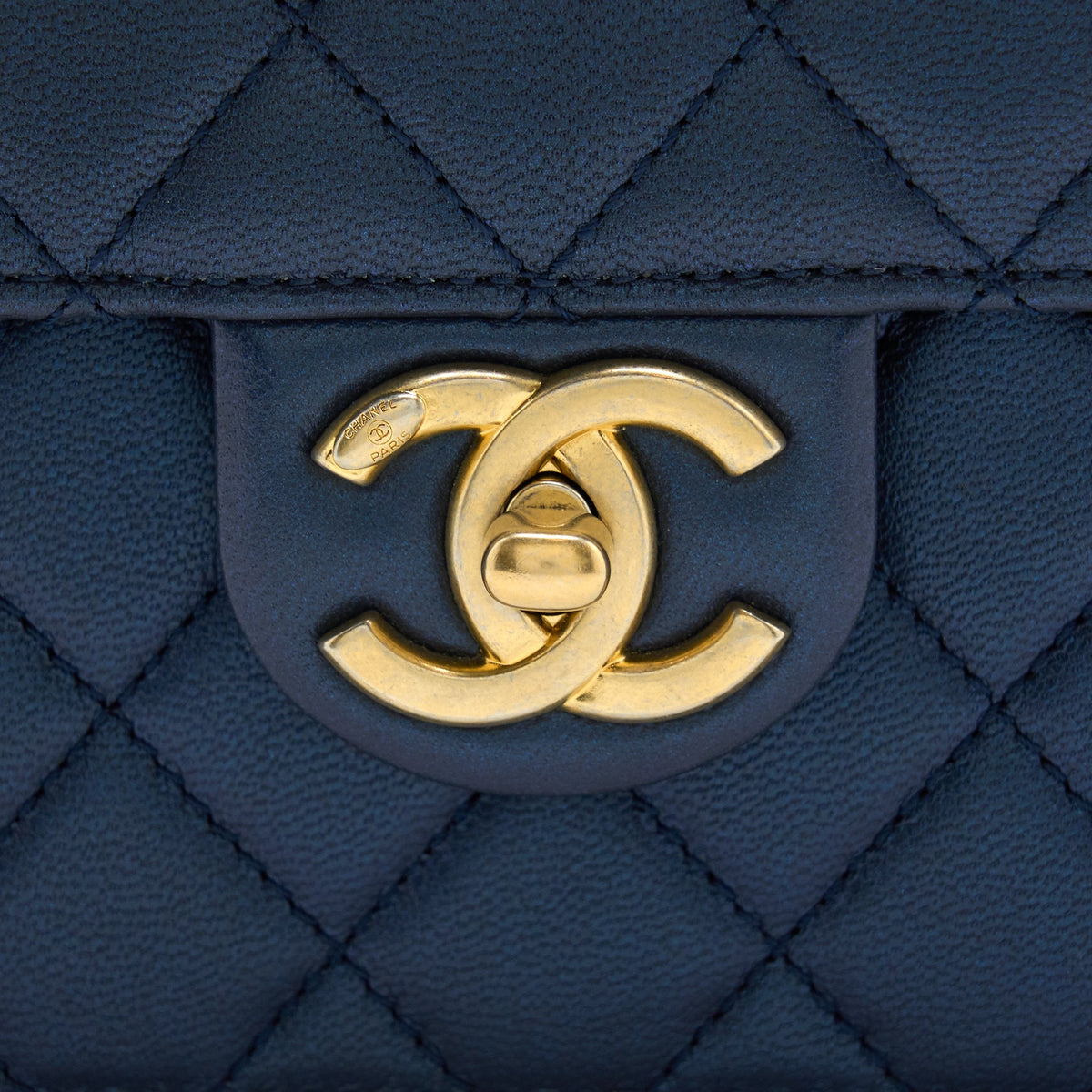 Chanel Vertical Pearl Flap Bag Lambskin Dark Blue GHW