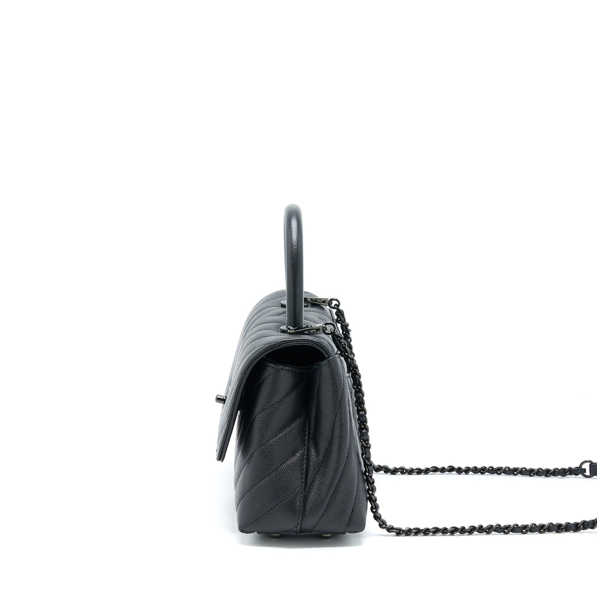 Chanel Small Coco Handle Chevron Caviar So Black