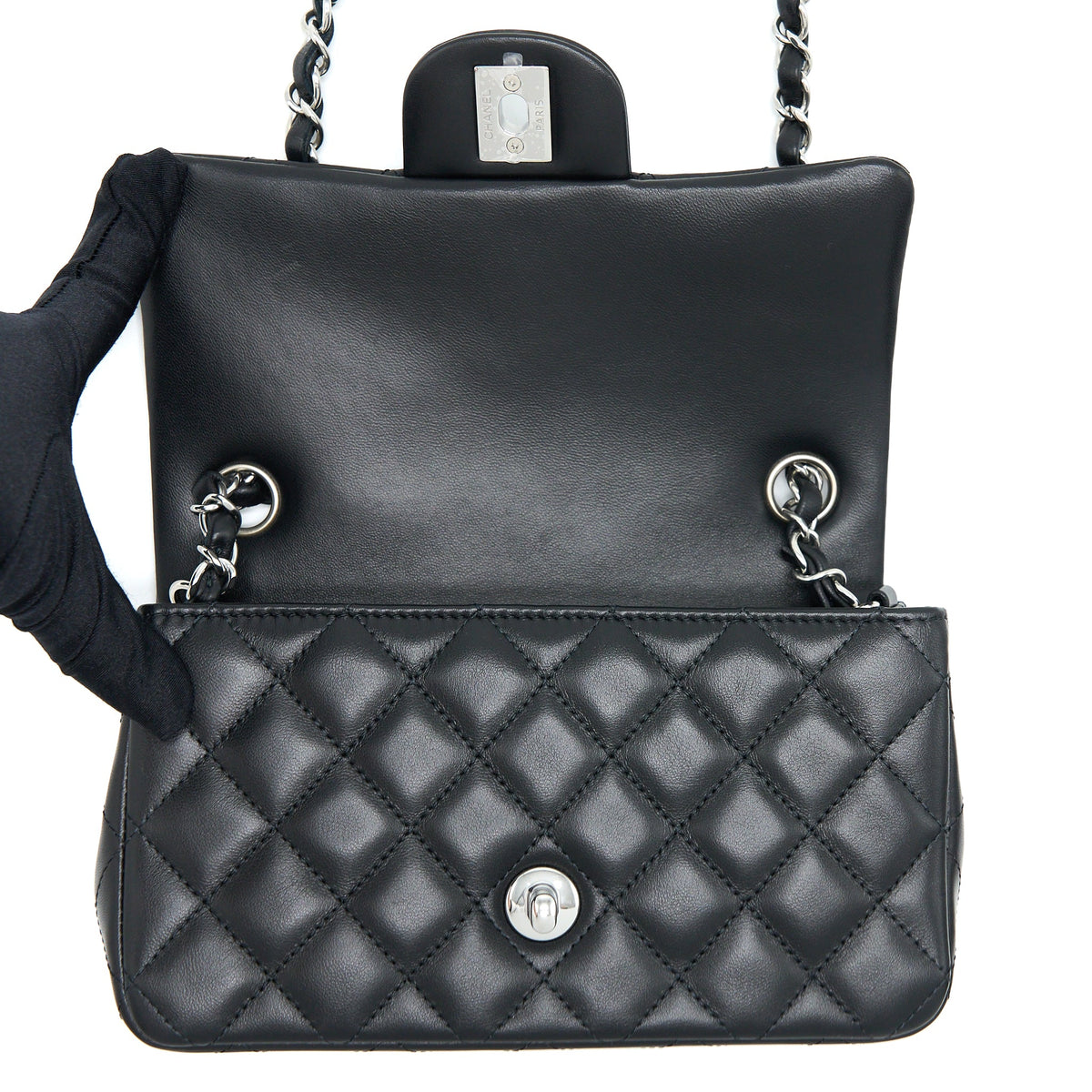 Chanel Mini Rectangular Lambskin Black SHW(Microchip)