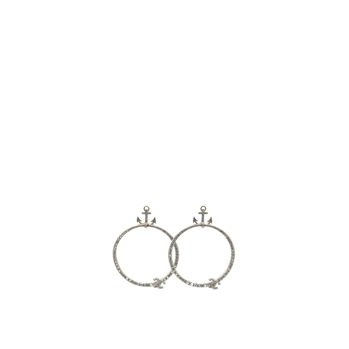 Chanel Crystal Anchor CC Hoop Earrings Silver