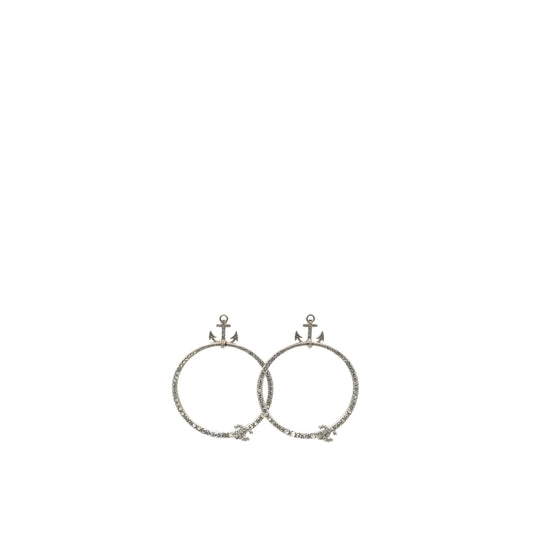 Chanel Crystal Anchor CC Hoop Earrings Silver