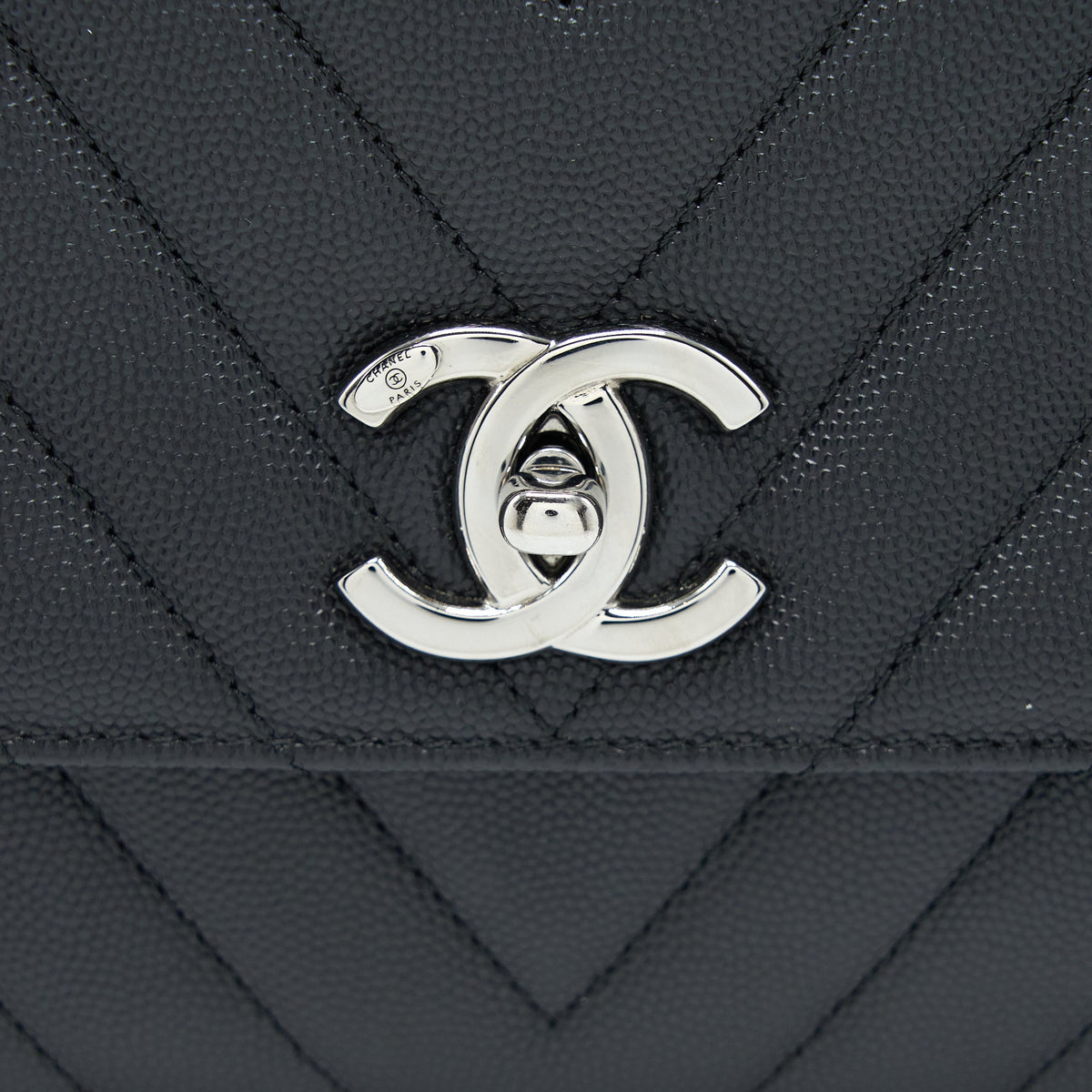 Chanel Medium Coco Handle Chevron Caviar Black SHW