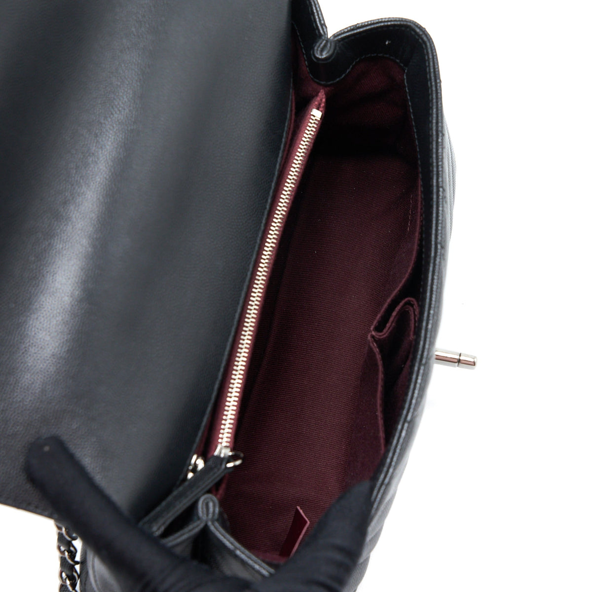 Chanel Medium Coco Handle Chevron Caviar Black SHW