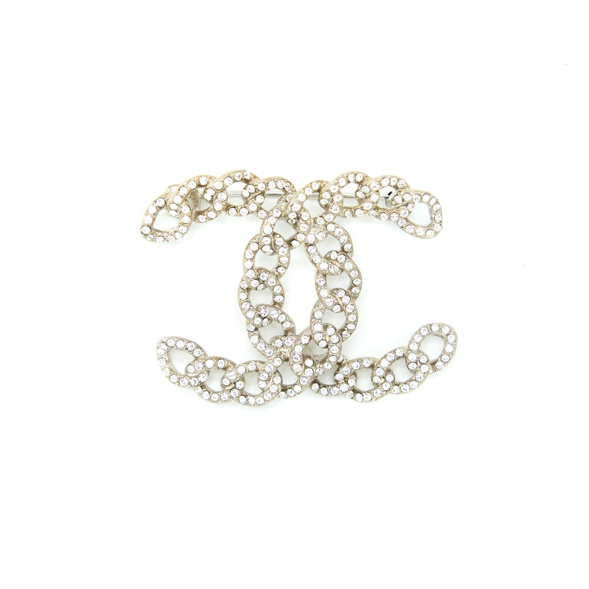 Chanel Twisted CC Crystal Logo Brooch SHW