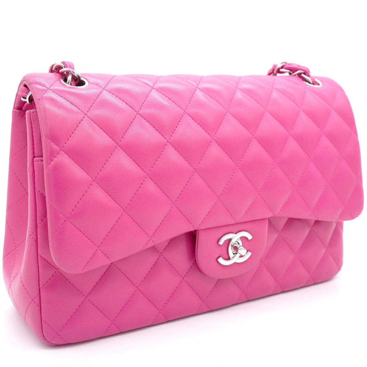 Chanel Pink Quilted Lambskin Leather Jumbo Classic Double Flap Bag
