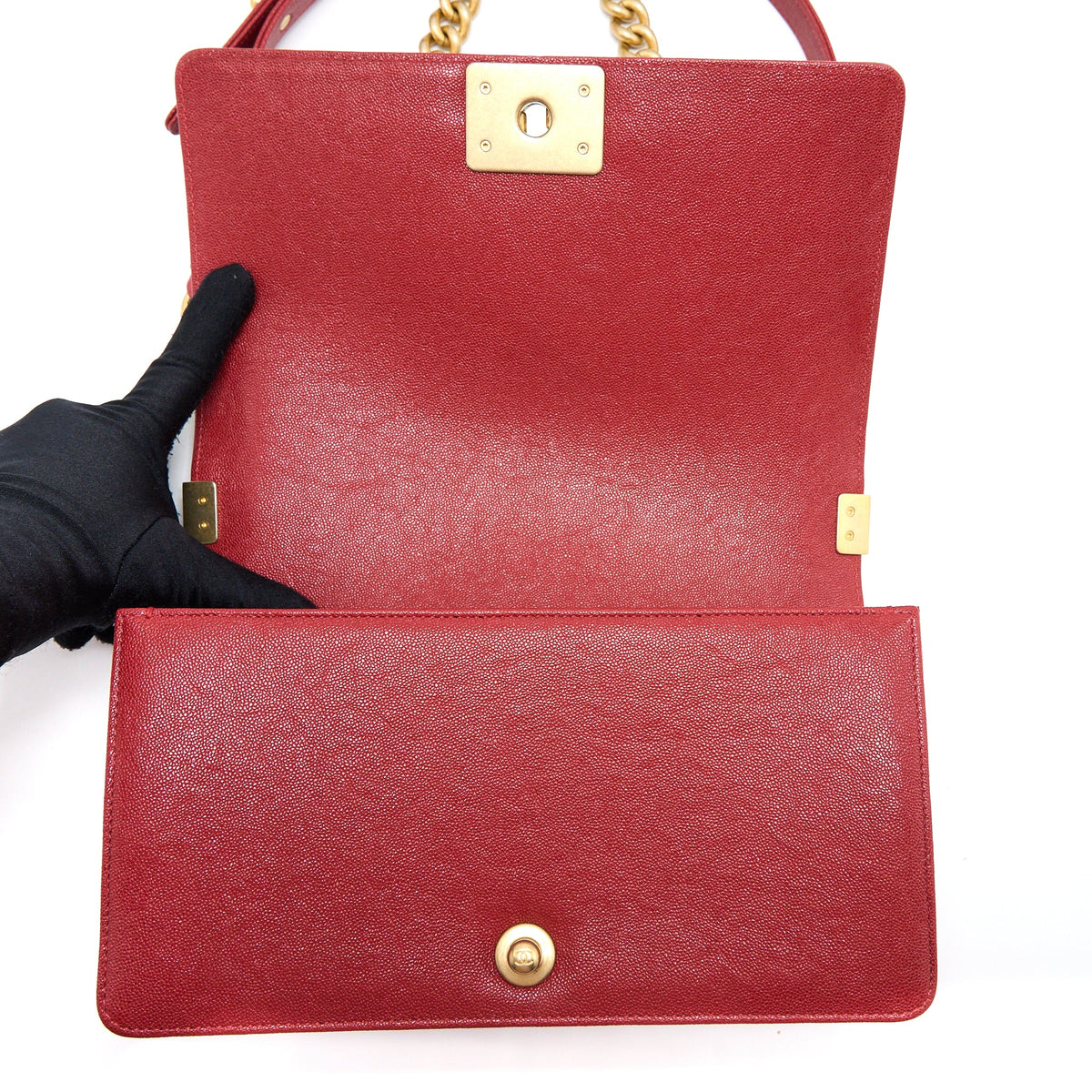 Chanel Medium Boy Bag Grained Calfskin Red Brushed GHW