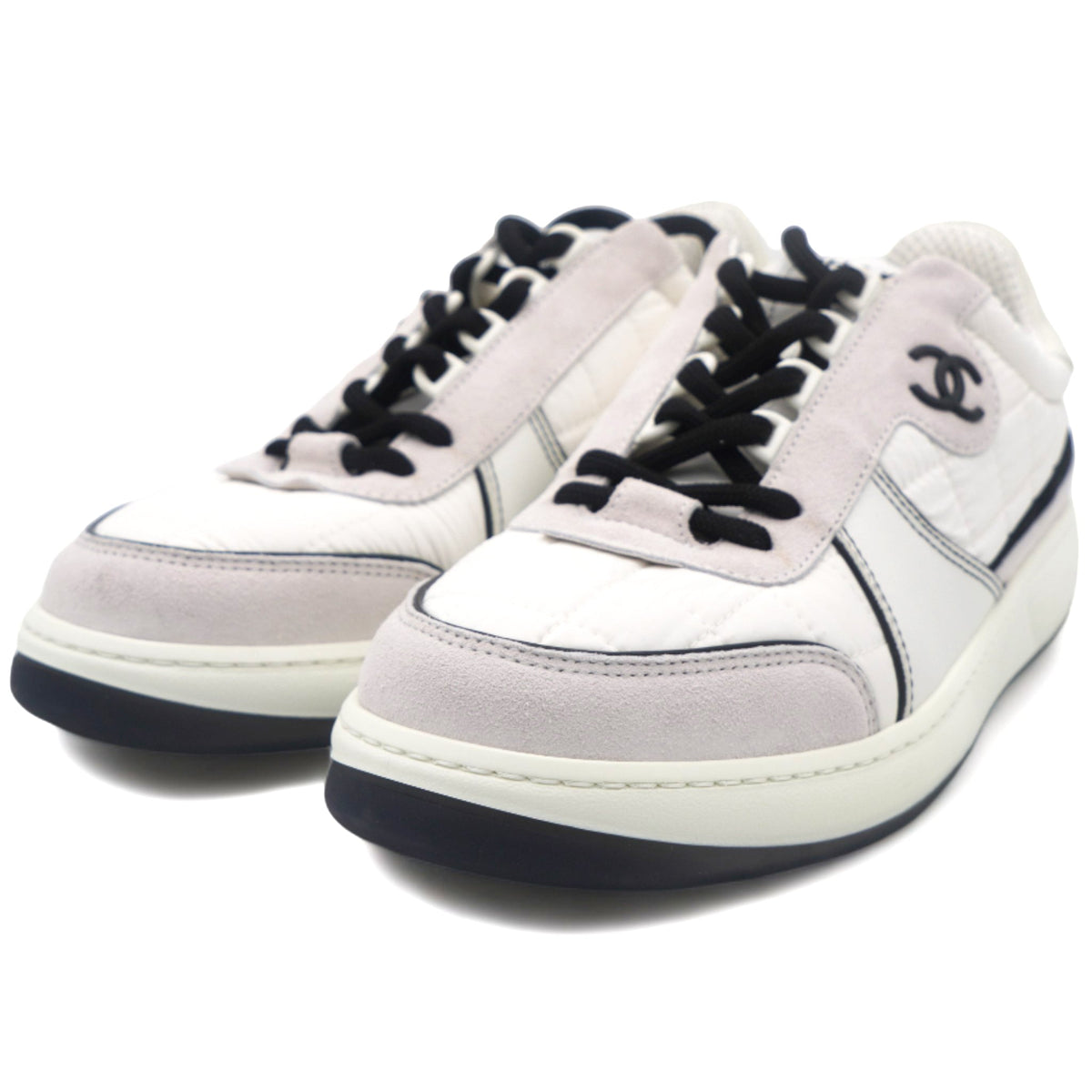 Chanel Suede Fabric Calfskin Women CC Sneakers 39