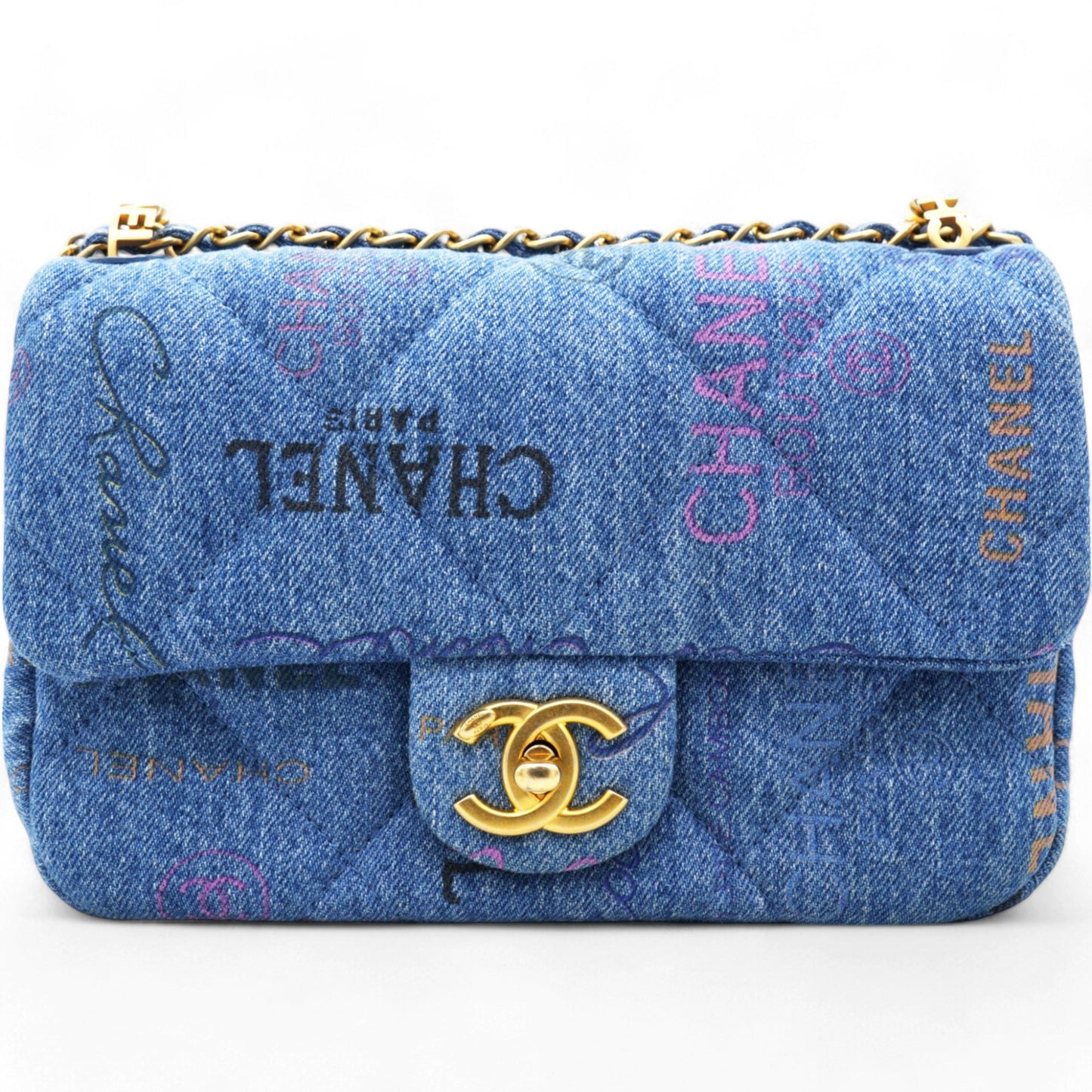 Chanel Denim Quilted Mini Denim Mood Rectangular Flap Blue Multicolor
