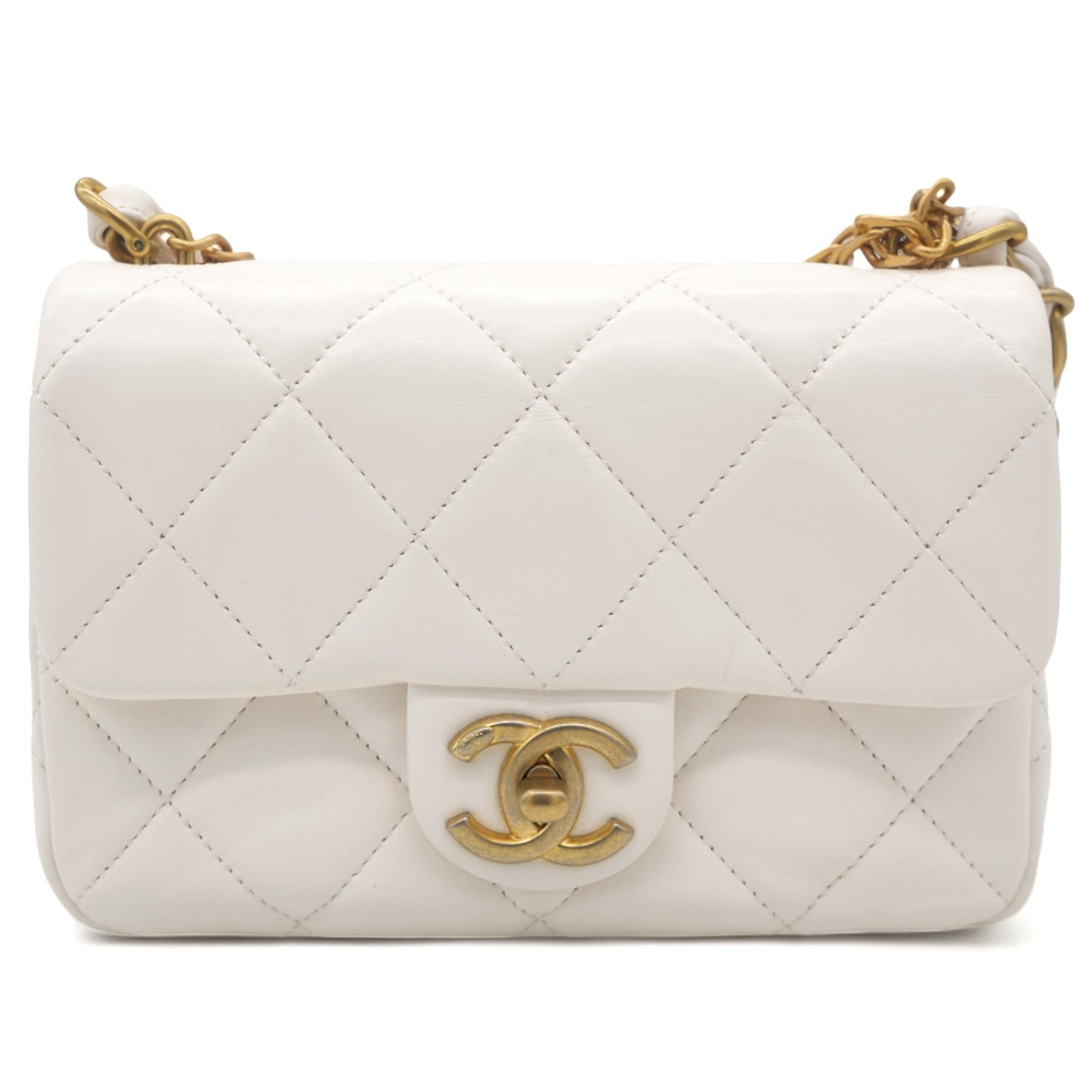 Chanel White Mini Quilted Single Flap Bag Shoulder Bag 23s
