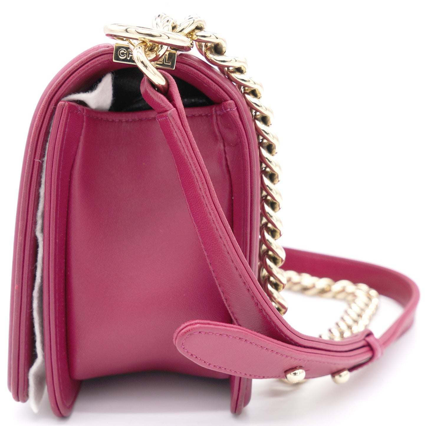 Chanel Fuschia Lambskin Chevron Quilted Old Medium Boy Flap