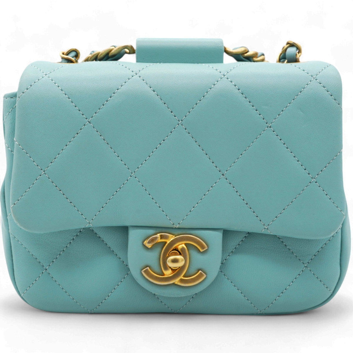 Chanel Pale Blue Quilted Lambskin In The Loop Top Handle Mini Flap Bag