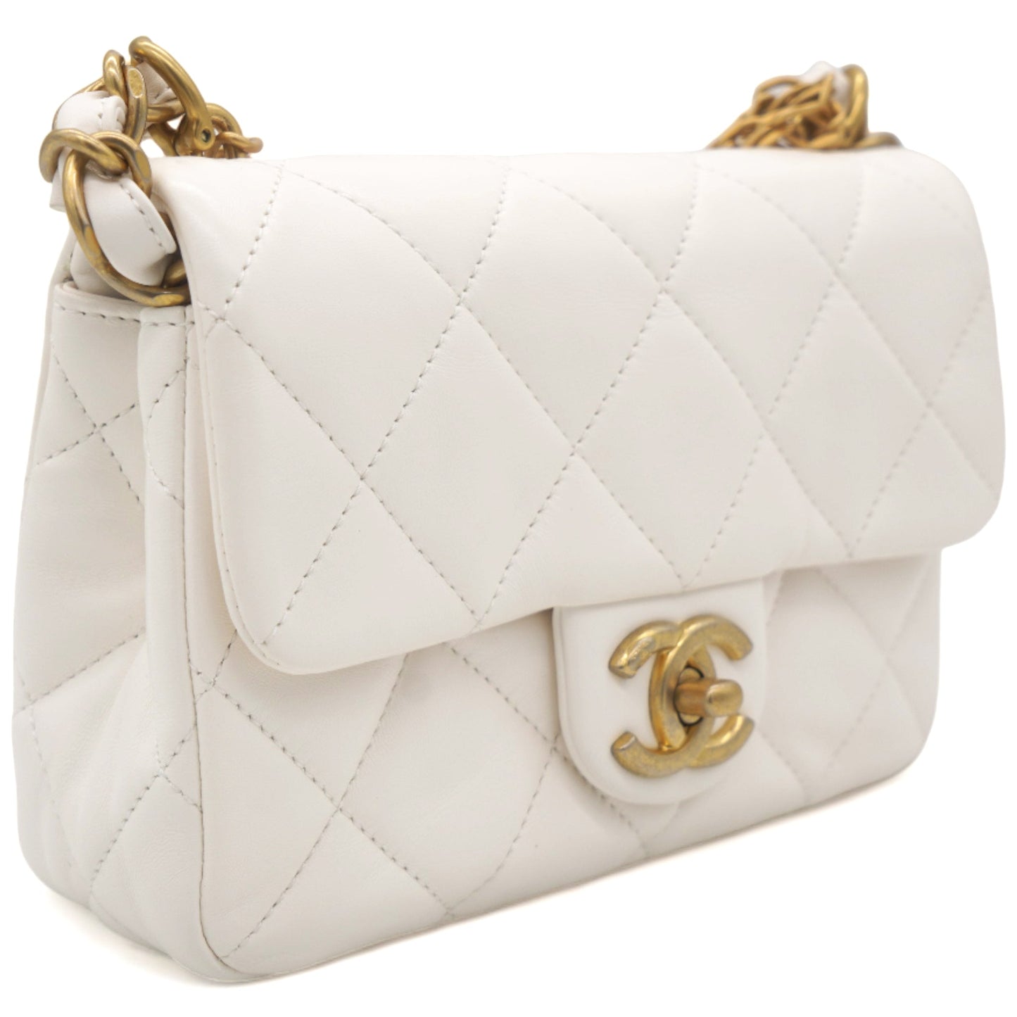 Chanel White Mini Quilted Single Flap Bag Shoulder Bag 23s